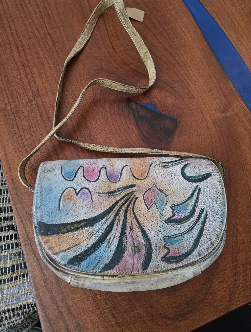 BOTARY VTG Hand-Painted Multicolor Leather Crossbody Bag- Artistic Floral Design